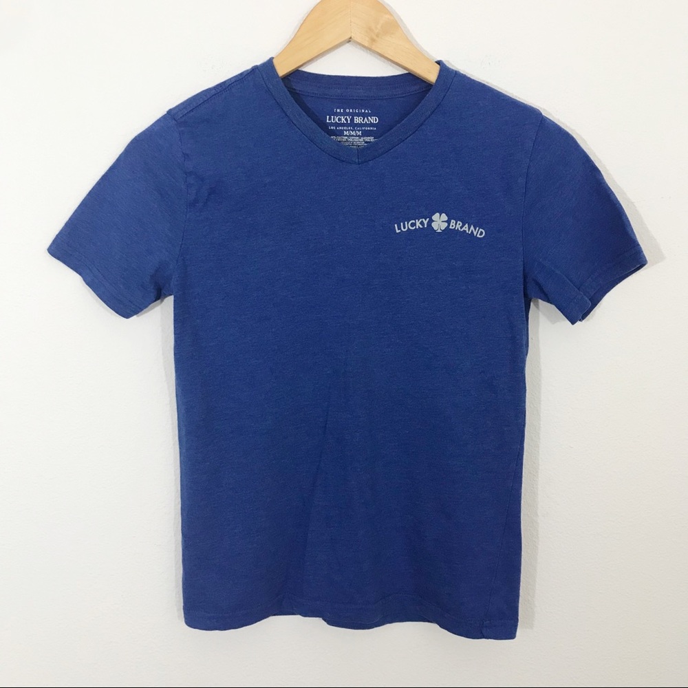 Lucky Brand Boys V-Neck Logo on T-Shirt Blue